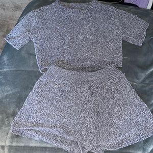 Grey knit 2 piece shorts set. Decent condition.